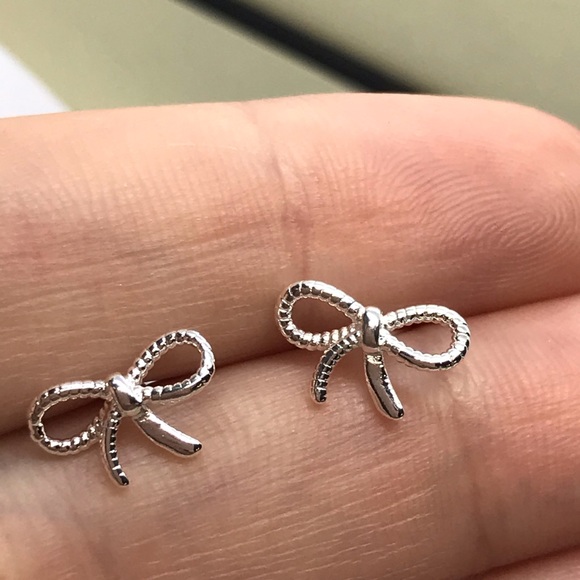 Sterling Silver 925 Bow Stud Earrings - Picture 2 of 4